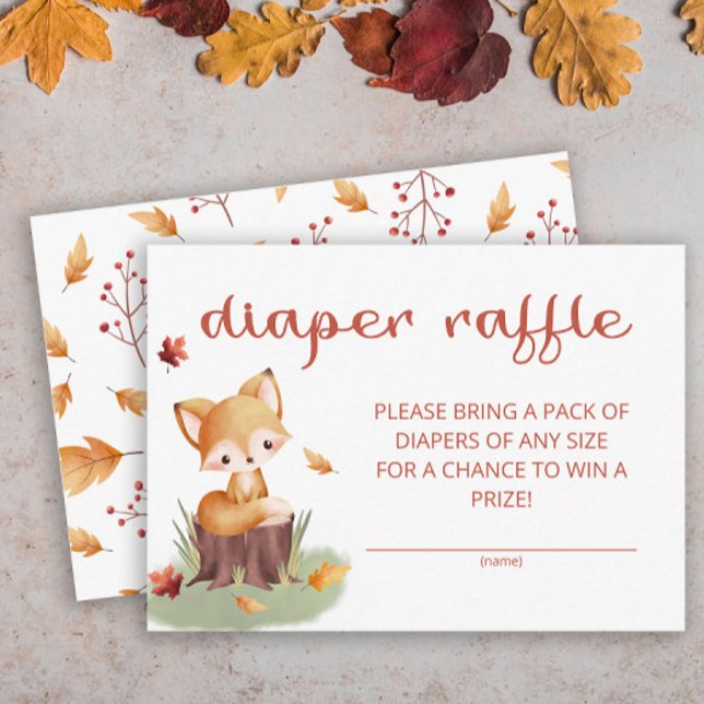 Woodland Autumn Baby Fox diaper raffle ticket Enclosure Card (Creator Uploaded)