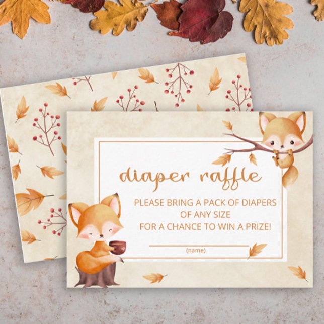 Woodland Autumn Baby Fox diaper raffle ticket Enclosure Card (Creator Uploaded)
