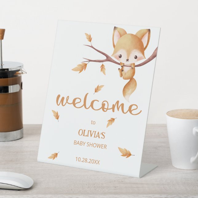 Woodland Autumn Baby Fox welcome Pedestal Sign (In SItu)