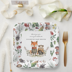 Woodland Autumn Forest Animals Baby Shower Paper Plate