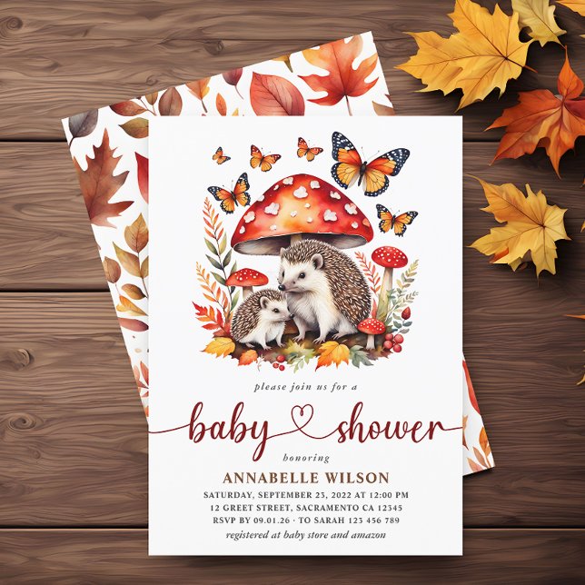 Woodland Autumn Hedgehog Baby Shower Invitation (Creator Uploaded)
