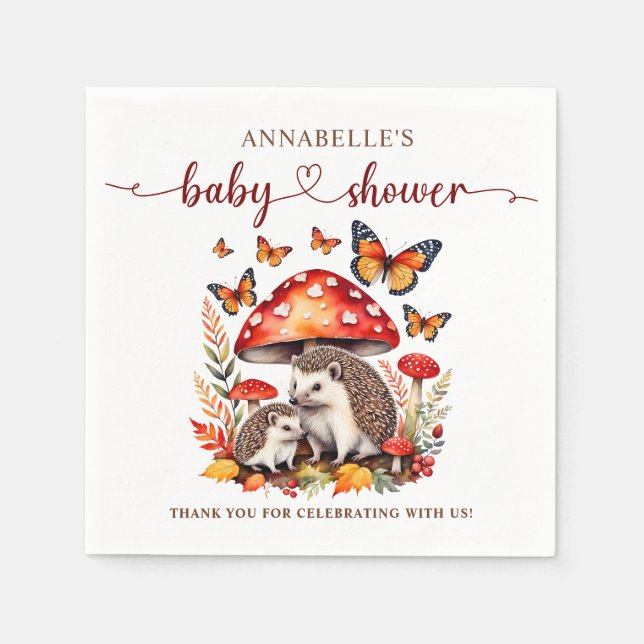 Woodland Autumn Hedgehog Baby Shower Napkin (Front)