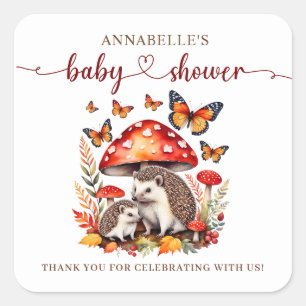 Woodland Autumn Hedgehog Baby Shower Square Sticker