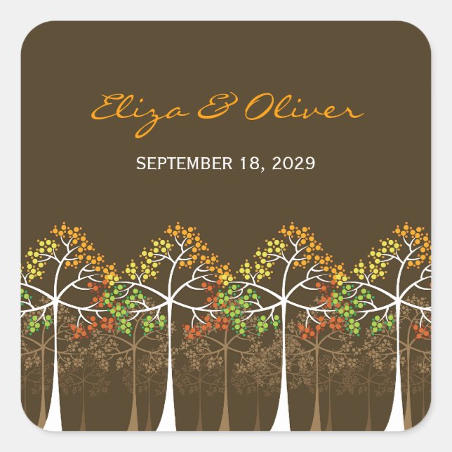 Woodland Autumn Trees Rustic Fall Wedding Sticker (Front)
