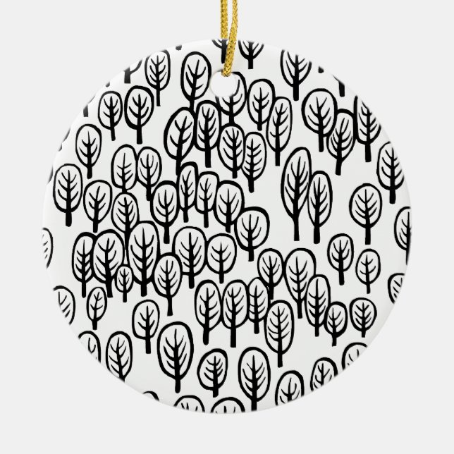 Woodland - B&W Ceramic Tree Decoration (Front)