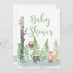 Woodland Baby Animals Greenery Baby Shower Invites