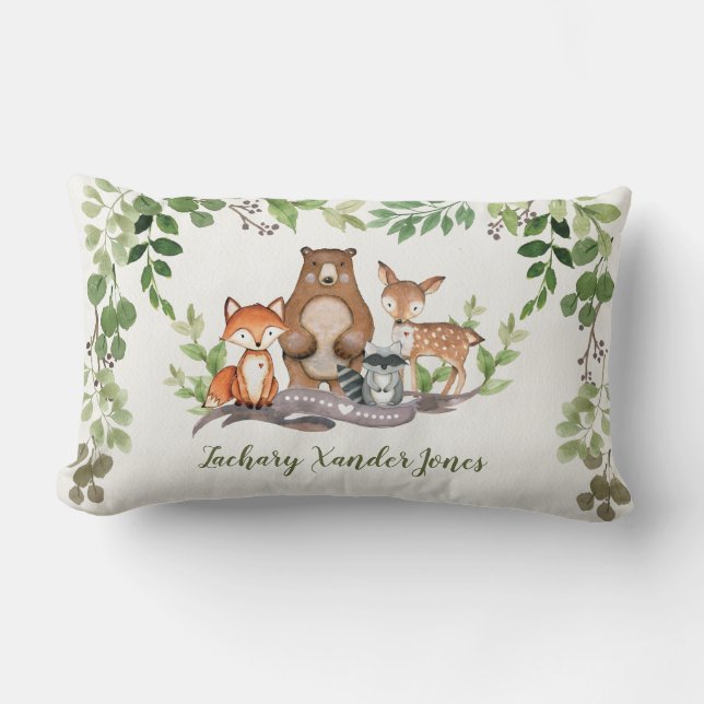 Woodland Baby Animals Greenery Nursery Decoration Lumbar Cushion (Front)