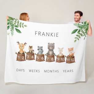 Woodland Baby Animals Milestone Fleece Blanket