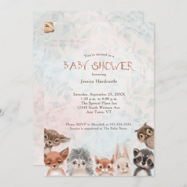Woodland Baby Animals Whimsical Invitation (Front/Back)
