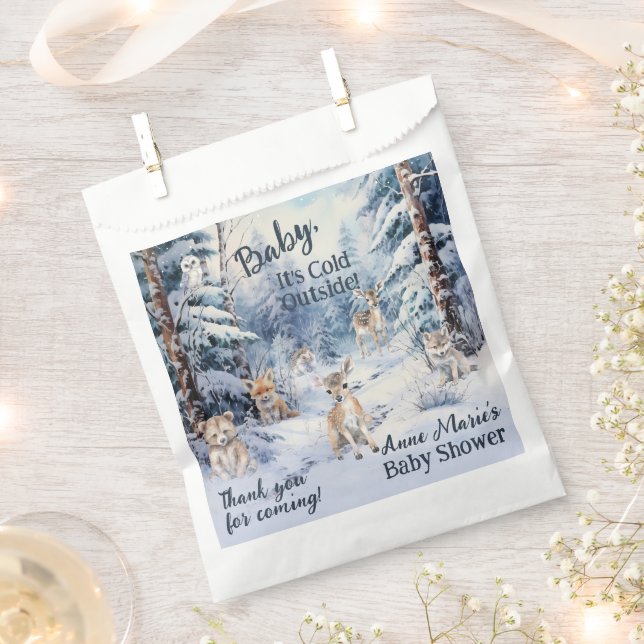 Woodland Baby Animals Winter Boy Baby Shower Favour Bag (Clipped)