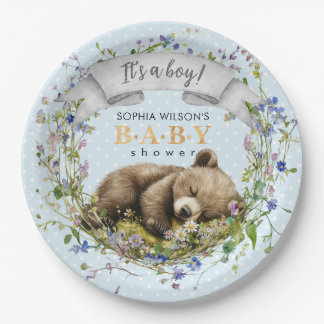 Woodland Baby Bear Baby Shower Paper Plate