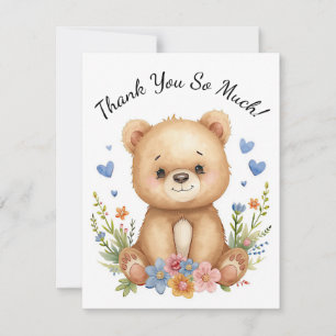 Woodland Baby Bear Kids Pastel Blue Hearts Floral Card