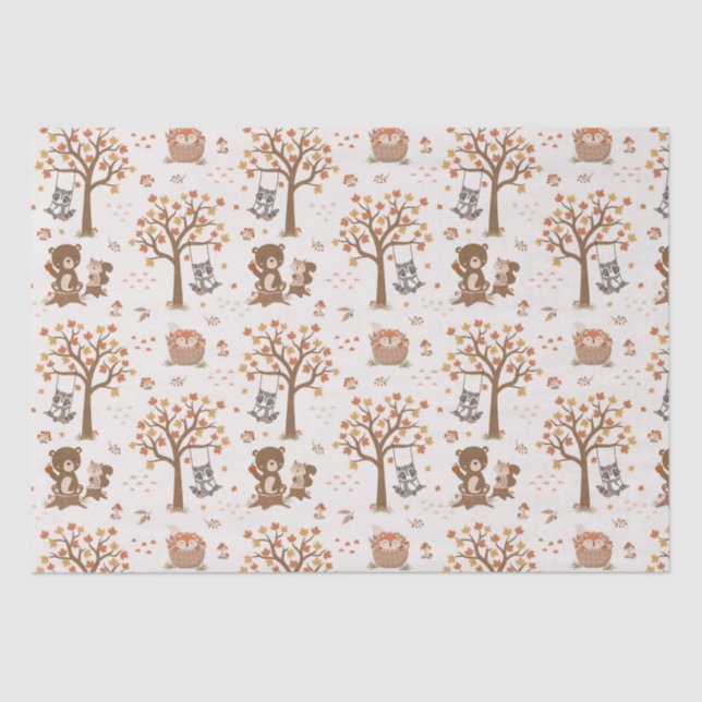 Woodland Baby Bears Squirrels Racoon Baby Shower  Tissue Paper (Front)