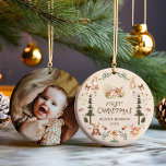 Woodland Baby Boy First Christmas Photo Ornament<br><div class="desc">Mark this special milestone with a woodland baby boy first Christmas photo ornament,  designed with rustic forest charm and sweet woodland animals. Add your little one’s photo for a keepsake that brings warmth and joy to your holiday tree year after year.</div>