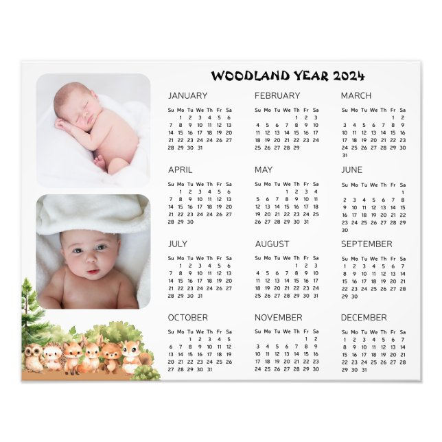 Woodland Baby Boy Photo Calendar Poster (Front)