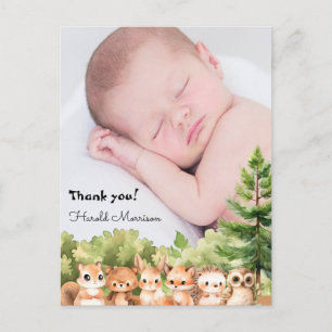 Woodland Baby Boy Photo Thank you Postcard