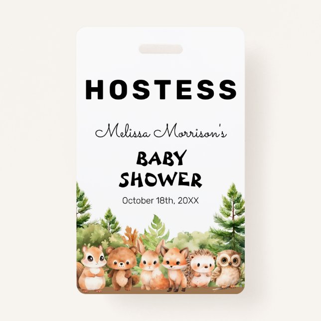 Woodland Baby Boy Shower Hostess ID Badge (Front)