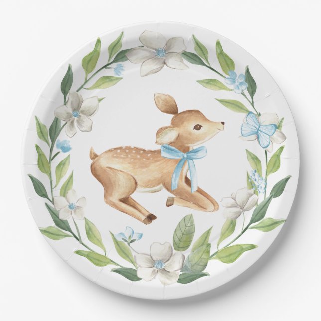 Woodland Baby Deer Baby Shower Paper Plate (Front)