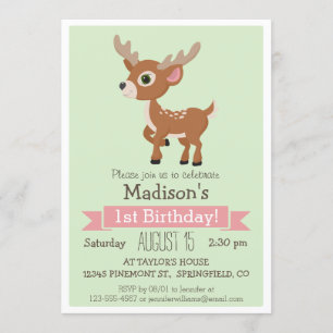 Woodland Baby Deer, Fawn Birthday Party Invitation