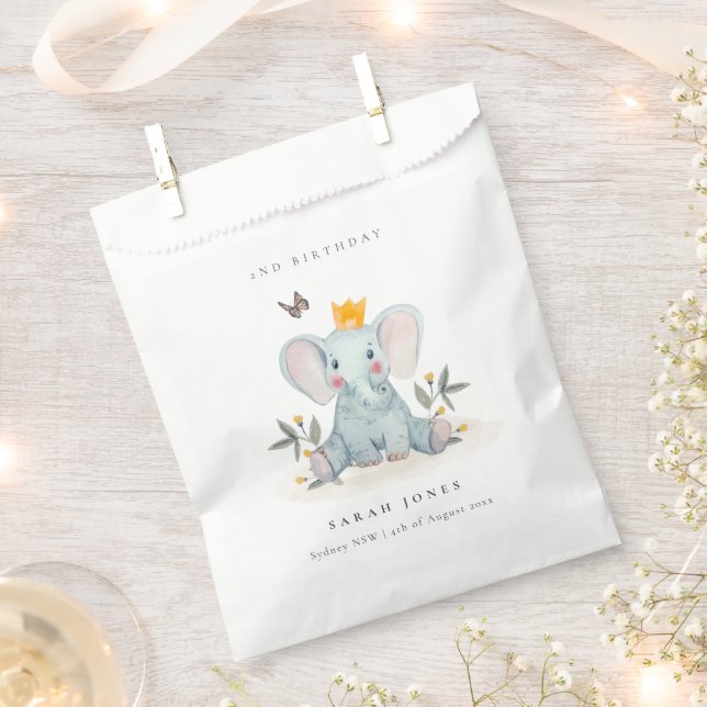 Woodland Baby Elephant Foliage Any Age Birthday Favour Bag (Clipped)