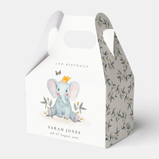 Woodland Baby Elephant Foliage Any Age Birthday Favour Box (Front Side)