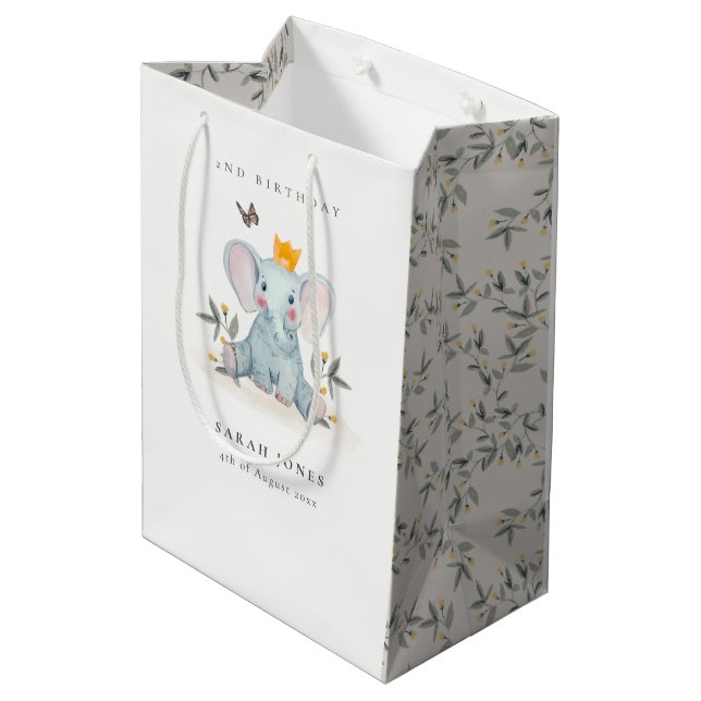 Woodland Baby Elephant Foliage Any Age Birthday Medium Gift Bag (Back Angled)
