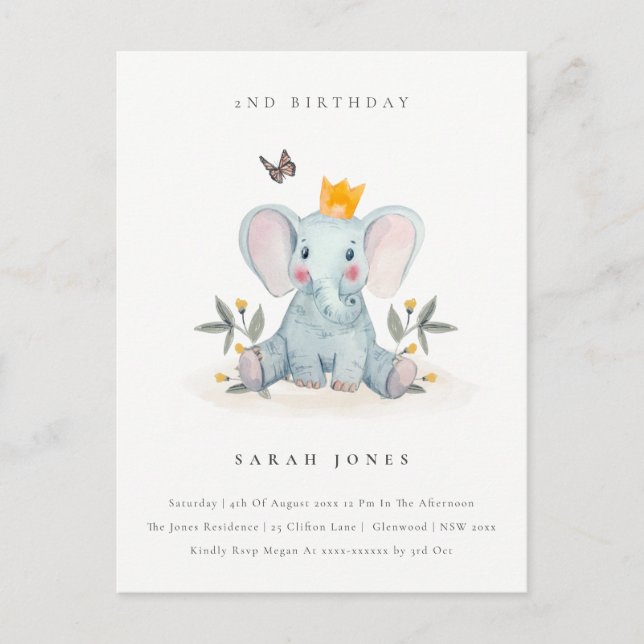 Woodland Baby Elephant Foliage Any Age Birthday Postcard (Front)