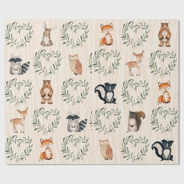 Woodland Baby Forest Animal  Wrapping Paper (Seam)