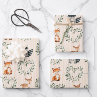 Woodland Baby Forest Animal  Wrapping Paper Sheet