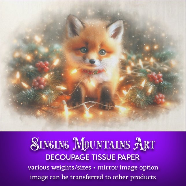 Woodland Baby Fox In Christmas Lights Decoupage Tissue Paper (Creator Uploaded)