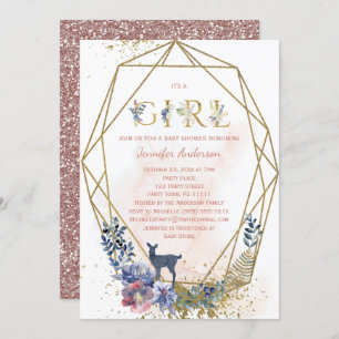 Woodland Baby Girl Shower Invitation