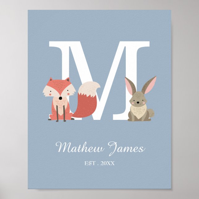 Woodland Baby Initial Monogram Nursery Poster (Front)