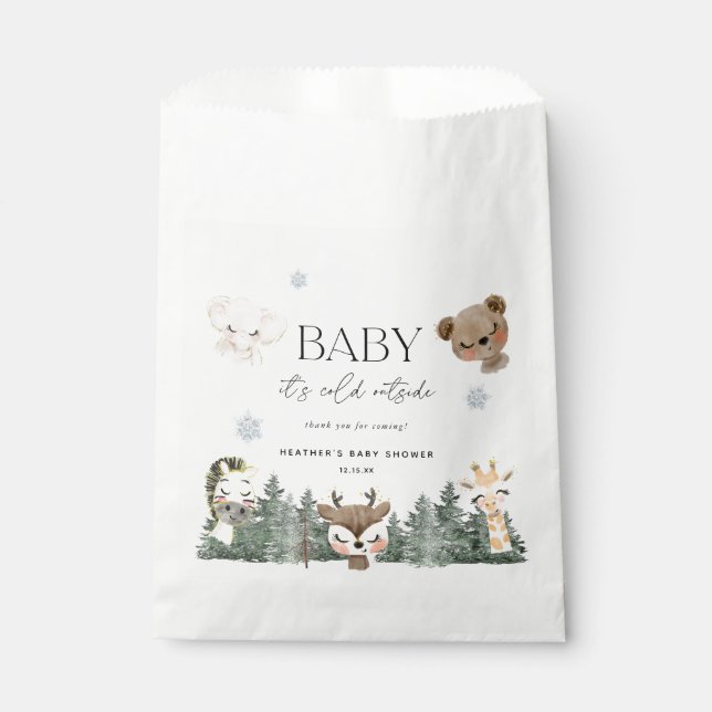Woodland Baby It's Cold Outside Baby Shower Favour Bag (Front)