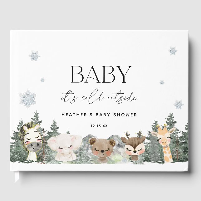 Woodland Baby It's Cold Outside Baby Shower Guest Book (Front)