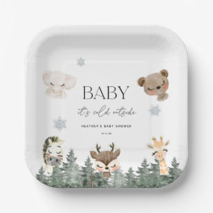 Woodland Baby It's Cold Outside Baby Shower Paper Plate