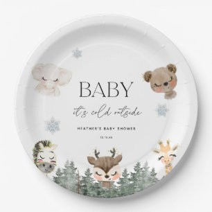 Woodland Baby It's Cold Outside Baby Shower Paper Plate