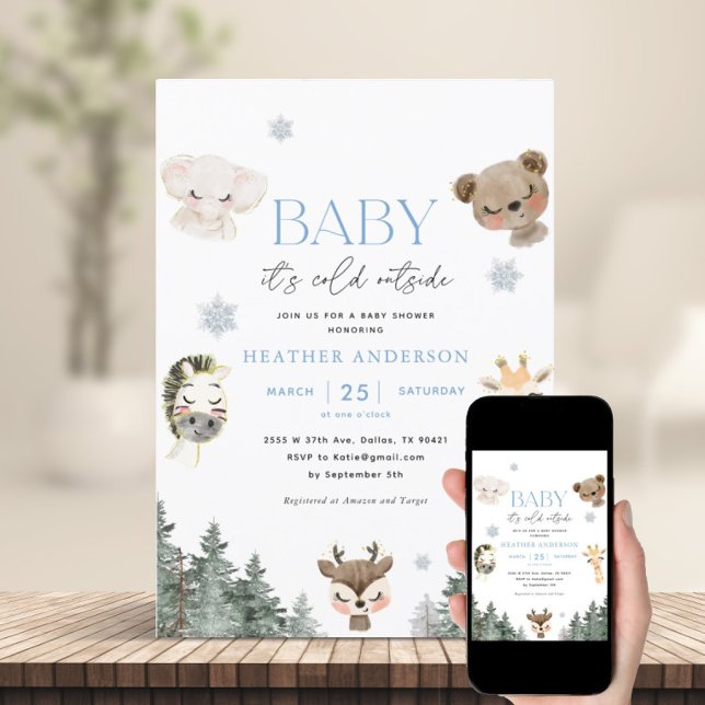Woodland Baby It's Cold Outside Boy Baby Shower Invitation (Creator Uploaded)