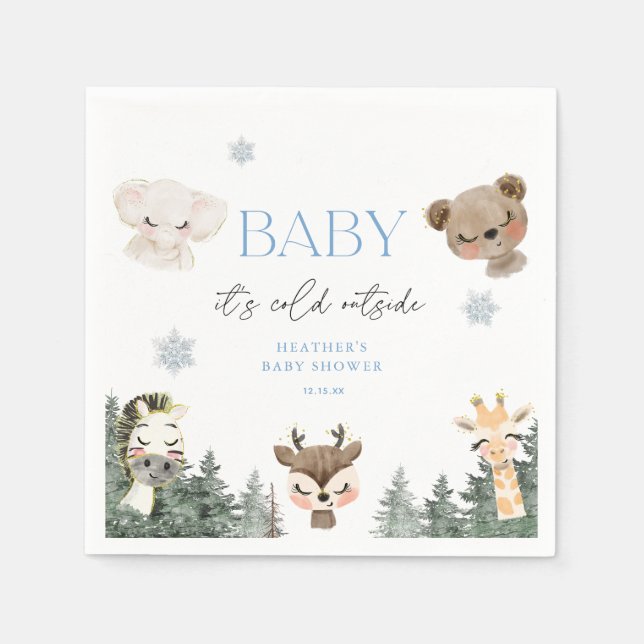 Woodland Baby It's Cold Outside Boy Baby Shower Napkin (Front)