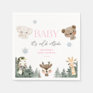 Woodland Baby It's Cold Outside Girl Baby Shower Napkin