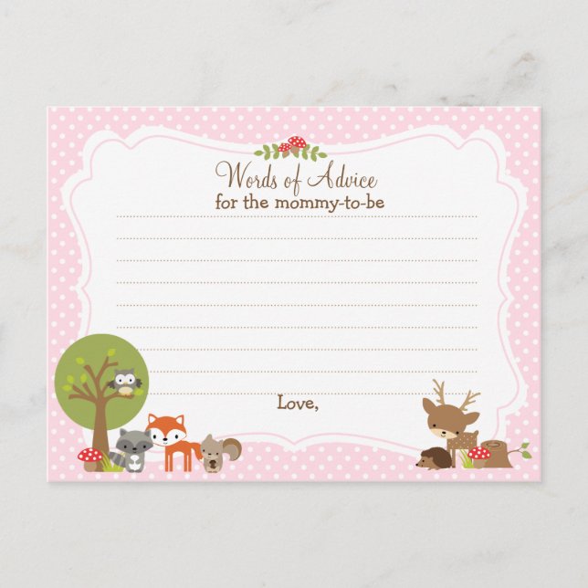 Woodland Baby Shower Advice card for the mum to be (Front)