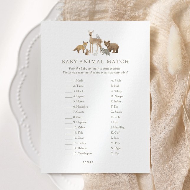 Woodland Baby Shower Baby Animal Match Game Invitation (Creator Uploaded)