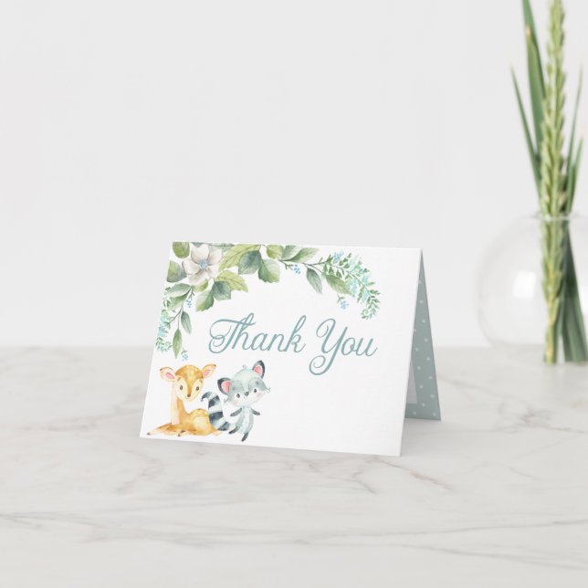 Woodland Baby Shower Baby Boy Thank You Card (Front)
