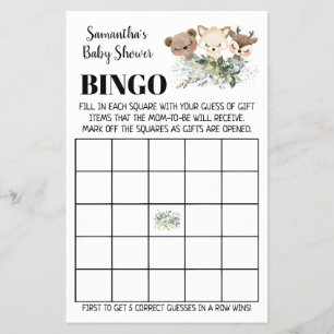 Woodland Baby Shower Bingo bilingual game card