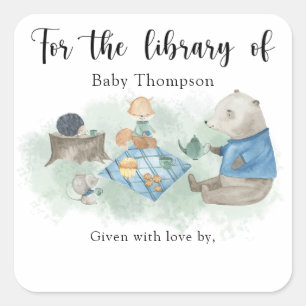 Woodland Baby Shower bookplate, books for baby  Square Sticker