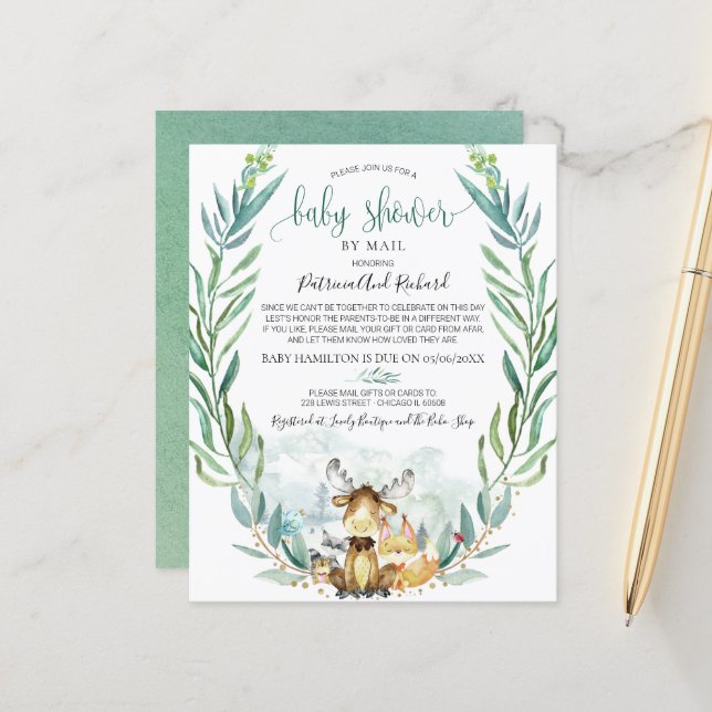 Woodland Baby Shower By Mail Budget Invitation (Front/Back In Situ)