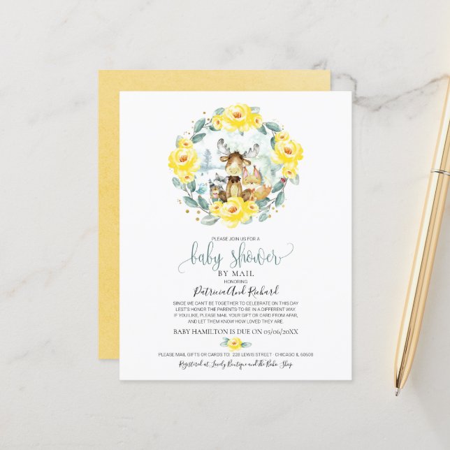 Woodland Baby Shower By Mail Budget Invitation (Front/Back In Situ)
