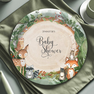 Woodland Baby Shower Classic Round Paper Plate
