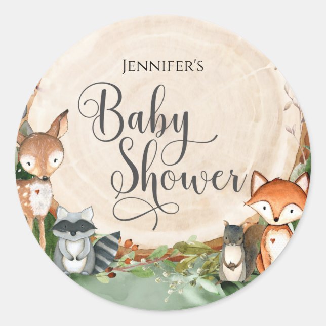 Woodland Baby Shower Classic Round Sticker (Front)