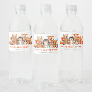 Woodland Baby Shower Cute Animals Watercolor  Water Bottle Label