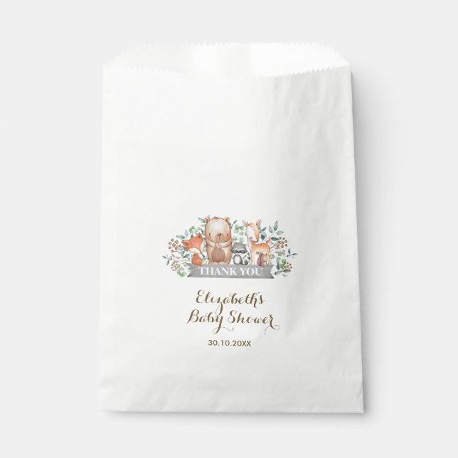 Woodland Baby Shower / Cute Forest Animals Party Favour Bag (Front)